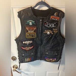 Vintage Harley-Davidson Leather Biker Vest Sturgis HOG Patches 1996-2000 Large